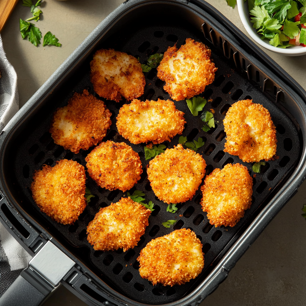 Air Fryer Chicken Nuggets Made Easy: Crispy, Juicy, and Delicious! air fryer chicken nuggets breaded chicken nuggets in an air fryer basket ready to cook