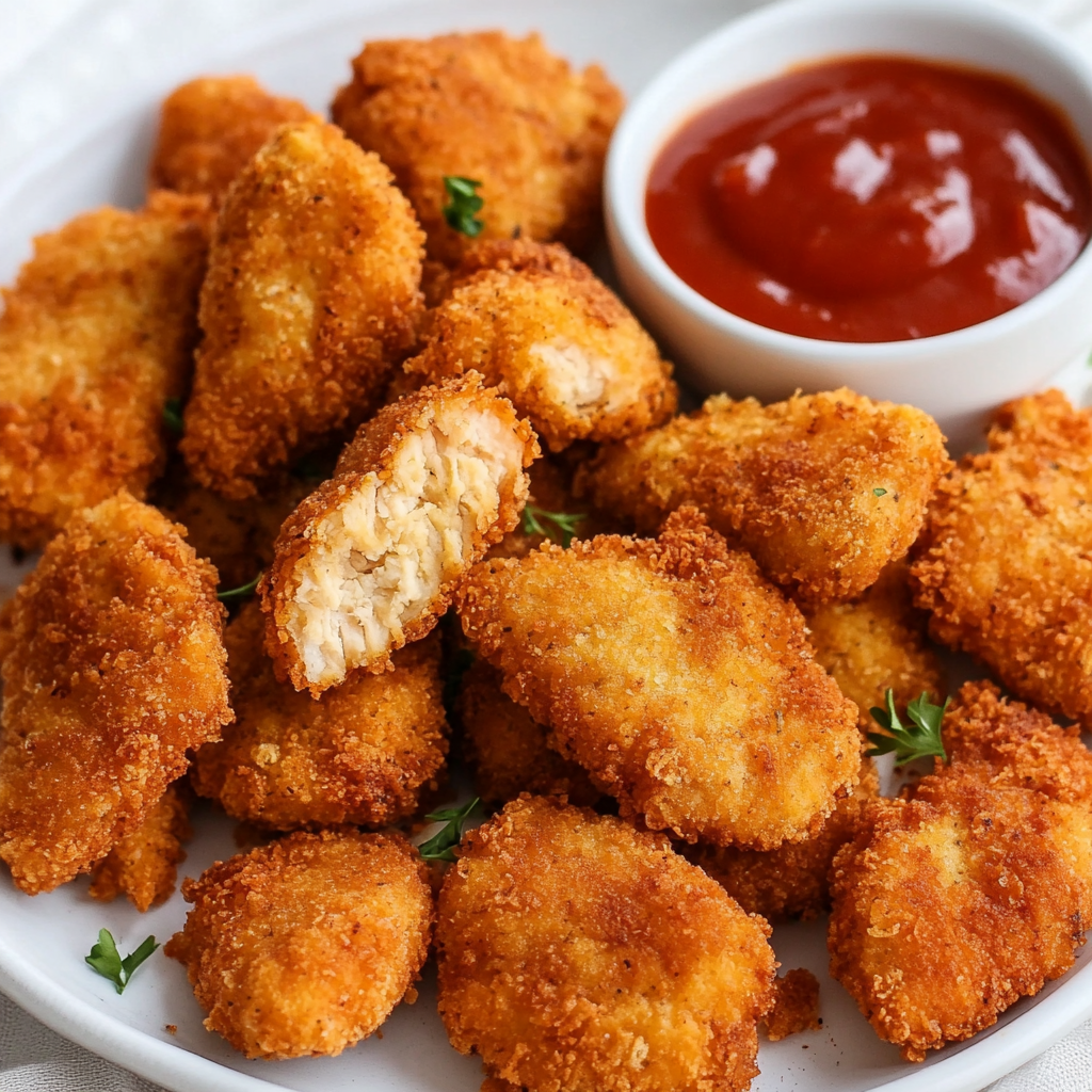 How to Make Crunchy, Gluten-Free Chicken Nuggets That Everyone Will Love gluten free chicken nuggets Crispy gluten-free chicken nuggets served on a white plate with ketchup