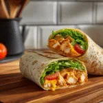 Sliced Buffalo Chicken Wrap ready to serve