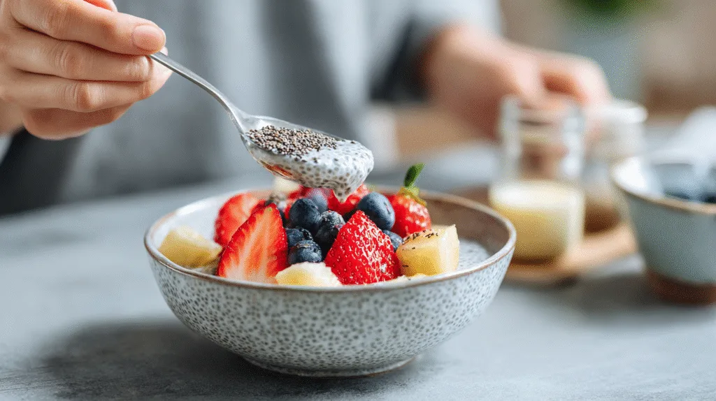 Chia Seed Pudding with Yogurt: A High Protein, Make Ahead Breakfast You’ll Love chia seed pudding with yogurt Serving chia seed pudding with yogurt with toppings