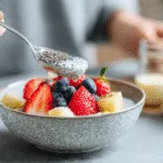 Serving chia seed pudding with yogurt with toppings
