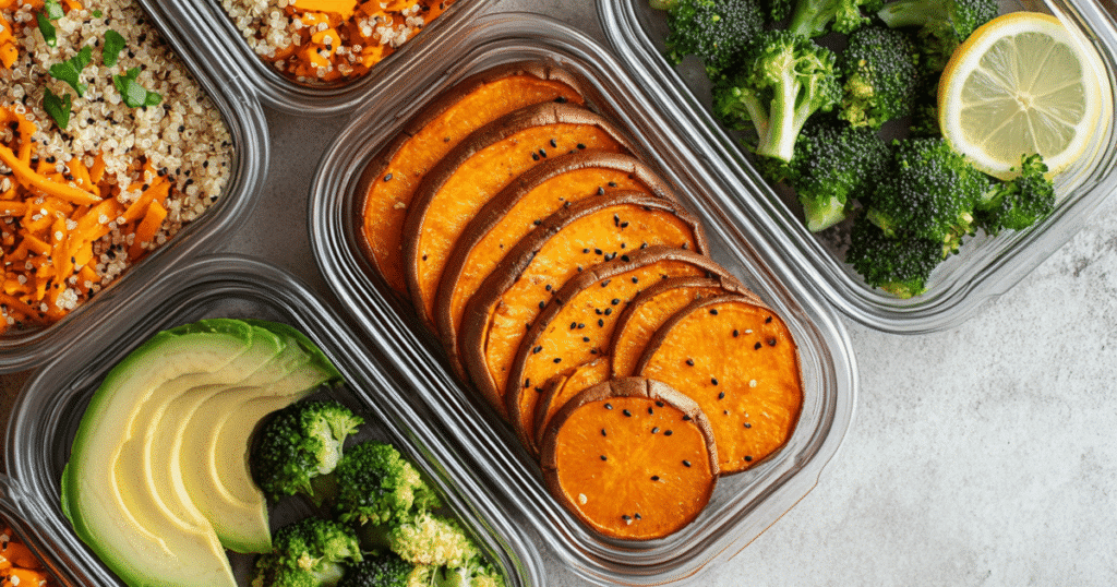 Completed Japanese sweet potato bowl with quinoa and mixed vegetables