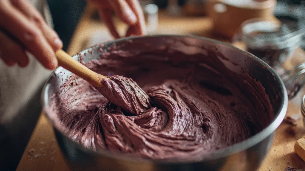 Purple Sweet Potato Brownies (Vegan, Oil-Free, Weight-Loss Friendly) Purple Sweet Potato Brownies Mixing brownie batter for Purple Sweet Potato Brownies