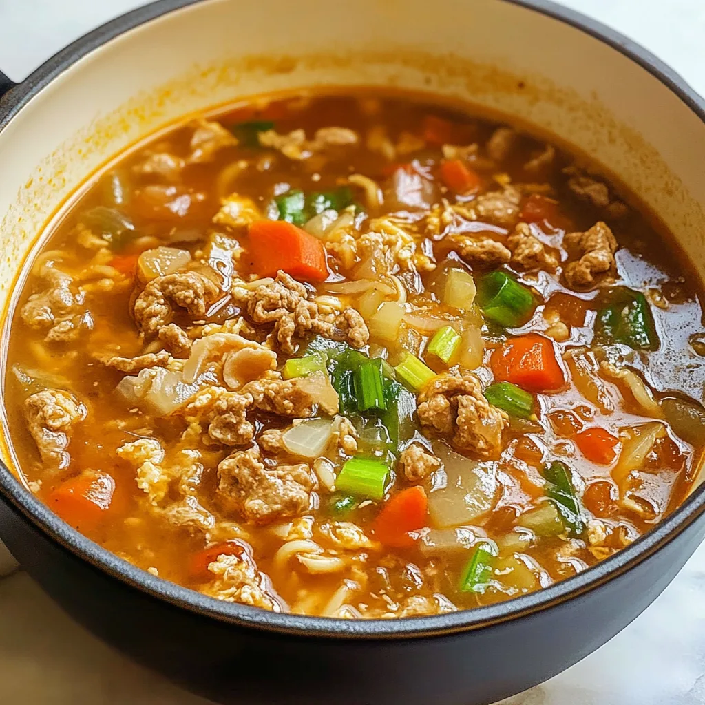 Egg Roll Soup Recipe – The Ultimate Low-Carb Comfort You Need Now Egg Roll Soup Savory egg roll soup in a cast iron pot