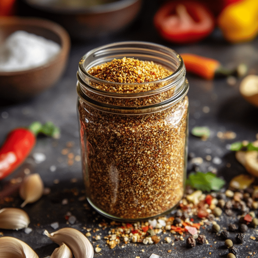 Irresistibly homemade Fajita Seasoning You Can Make at Home Today fajita seasoning Mason jar filled with fajita seasoning surrounded by loose spices on a counter
