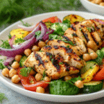 Grilled chicken chickpea salad with veggies