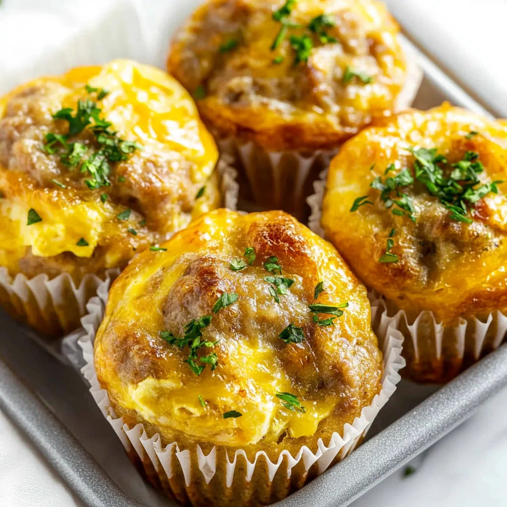 Sausage Egg and Cheese Muffins That Wow – A Deliciously Easy Morning Boost Sausage Egg and Cheese Muffins Golden sausage egg and cheese muffins topped with fresh herbs in a muffin tin