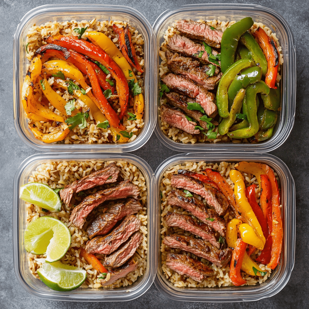 How to Make the Best Healthy Steak Fajitas That Taste Amazing healthy steak fajitas Meal prep containers filled with steak fajitas and sides.