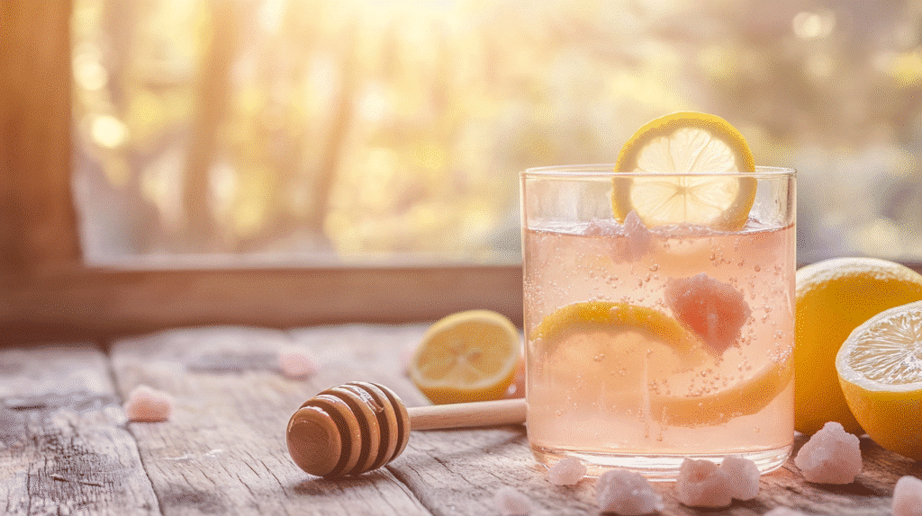 Unlock the Incredible Power of the Pink Salt Trick Recipe : A Surprising Morning Detox for Weight Loss pink salt trick recipe Finished Pink Salt Trick Recipe served with lemon garnish.