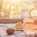 Finished Pink Salt Trick Recipe served with lemon garnish.