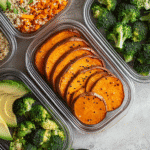 Completed Japanese sweet potato bowl with quinoa and mixed vegetables