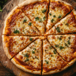 Freshly baked gluten free pizza crust on a wooden board in a rustic kitchen