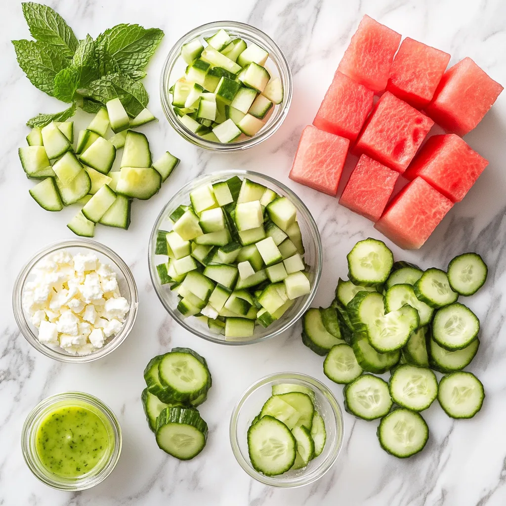 Watermelon Cucumber Salad: Your Ultimate Summer Weight Loss Refresh Watermelon Cucumber Salad Flat lay of watermelon cucumber salad ingredients
