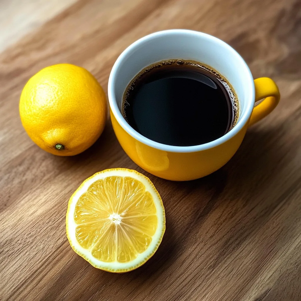 The Ultimate Coffee with Lemon Recipe for Weight Loss and Wellness Coffee with Lemon Yellow cup of black coffee next to a halved lemon on wooden background