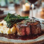Elegant French steak with Bordelaise sauce beautifully served