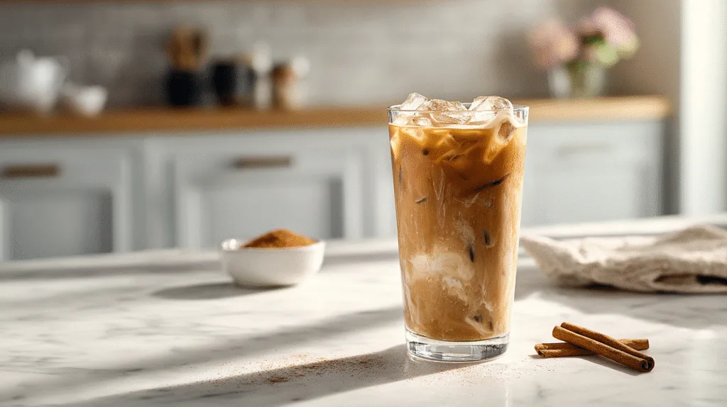 Beautifully presented brown sugar shaken espresso in a tall glass
