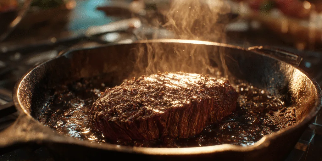 Coffee crust forming on searing steak