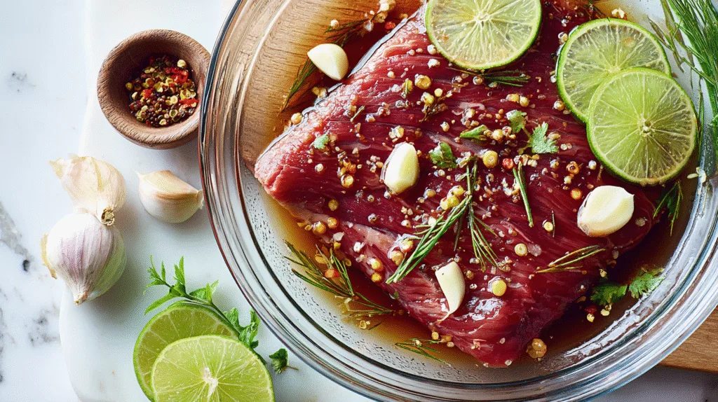 Authentic Carne Asada Tacos Recipe : Flavor-Packed & Easy to Make Carne Asada Tacos Marinating flank steak for carne asada tacos in citrus and spice blend