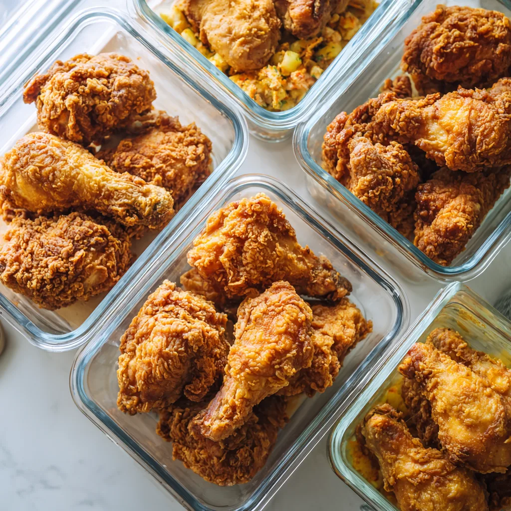 The Ultimate Low-Carb Keto Fried Chicken: Crispy, Juicy, and Keto-Perfect Keto Fried Chicken Glass containers filled with crispy keto fried chicken drumsticks