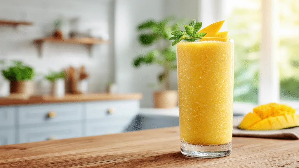 Mango Coconut Water Smoothie: A Tropical Energy-Boosting Delight Mango Coconut Water Final Mango Coconut Water Smoothie Served in Glass