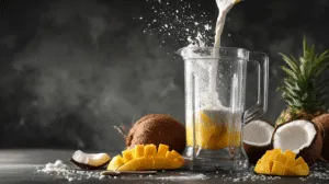 Mango Coconut Water Smoothie: A Tropical Energy-Boosting Delight Mango Coconut Water Mango Coconut Water Smoothie Step 3 – Pouring Coconut Water