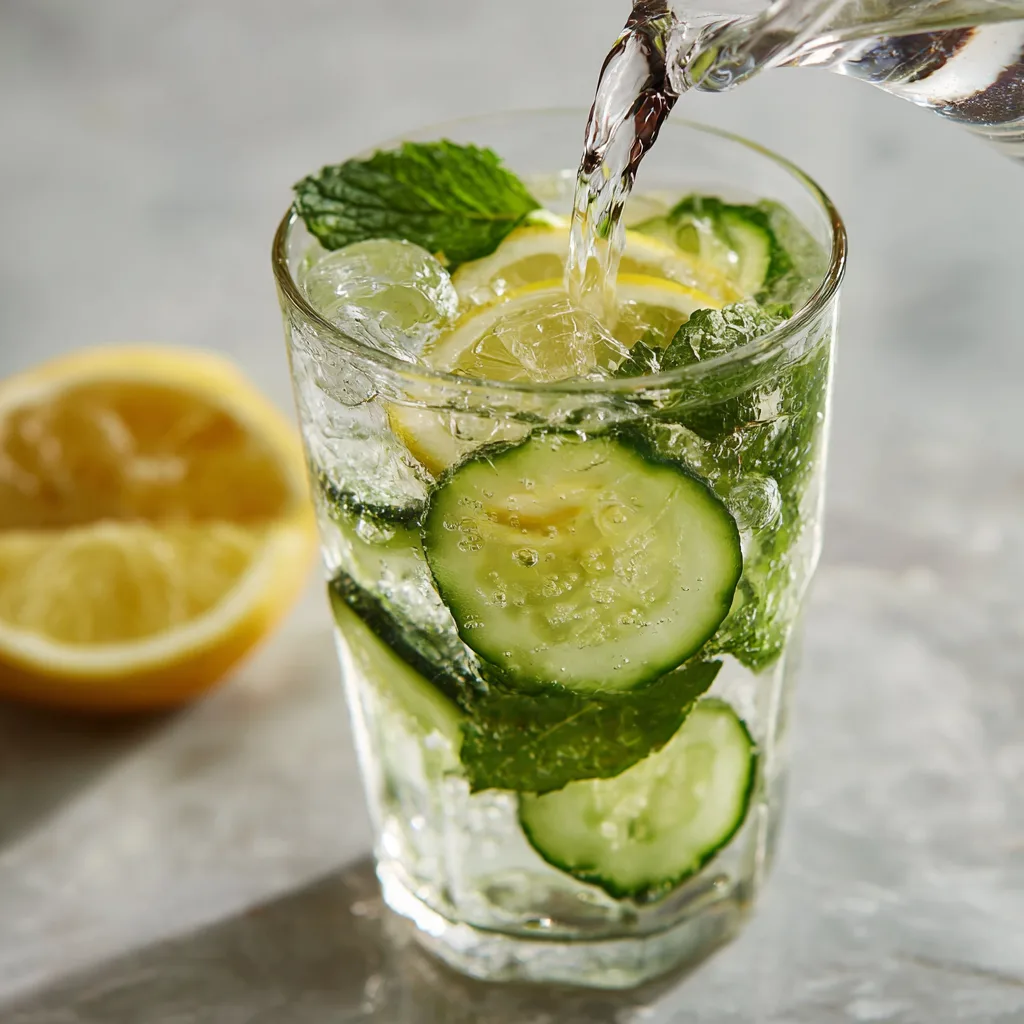 Ice Water Hack Recipe: Shockingly Simple Detox For Weight Loss ice water hack recipe Ice Water Hack RecipeDetox water being poured into a glass of cucumber, mint, and lemon