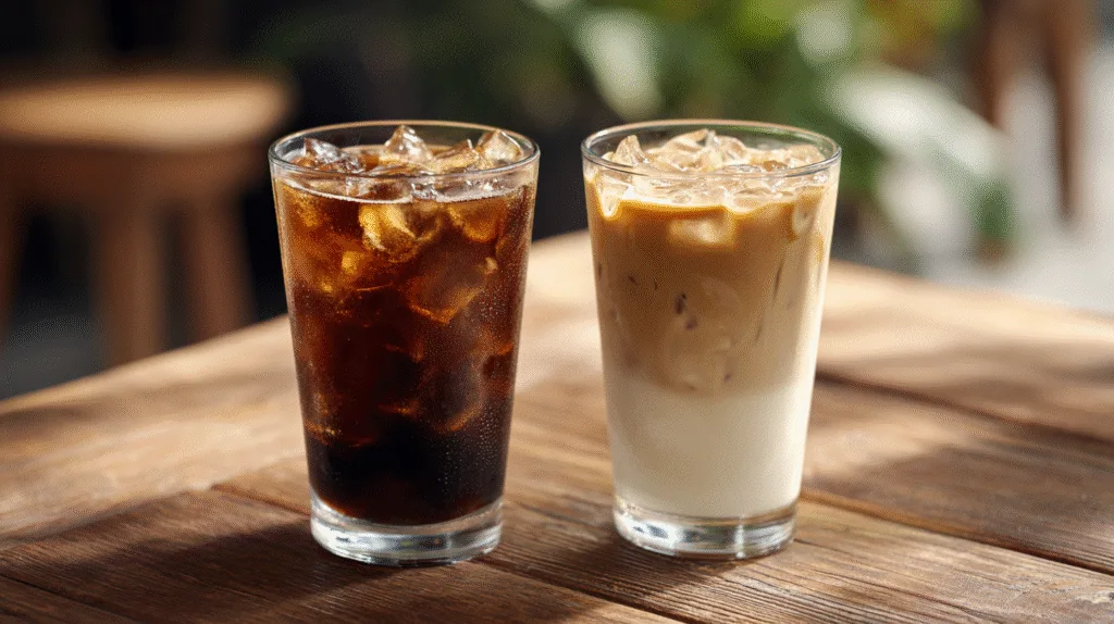 Shaken espresso next to iced latte in comparison