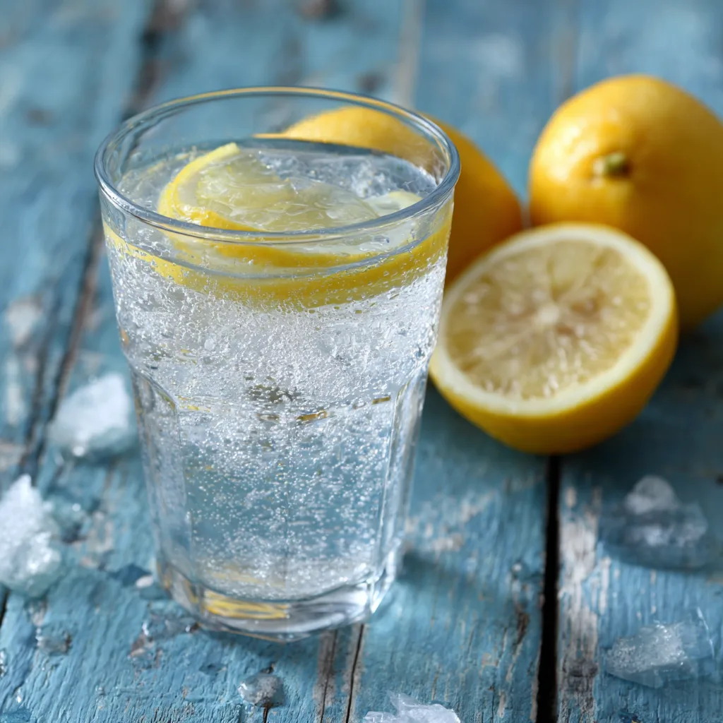Ice Water Hack Recipe: Shockingly Simple Detox For Weight Loss ice water hack recipe Sparkling lemon water in a glass with blue rustic background