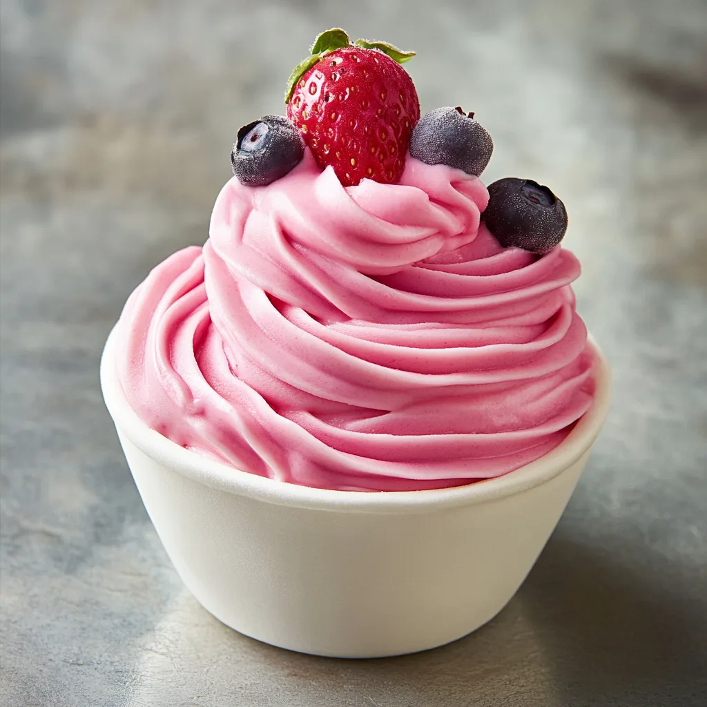 Easy Healthy Homemade Pinkberry Frozen Yogurt Recipe Pinkberry Frozen Yogurt Vibrant pink frozen yogurt topped with fresh blueberries and strawberry