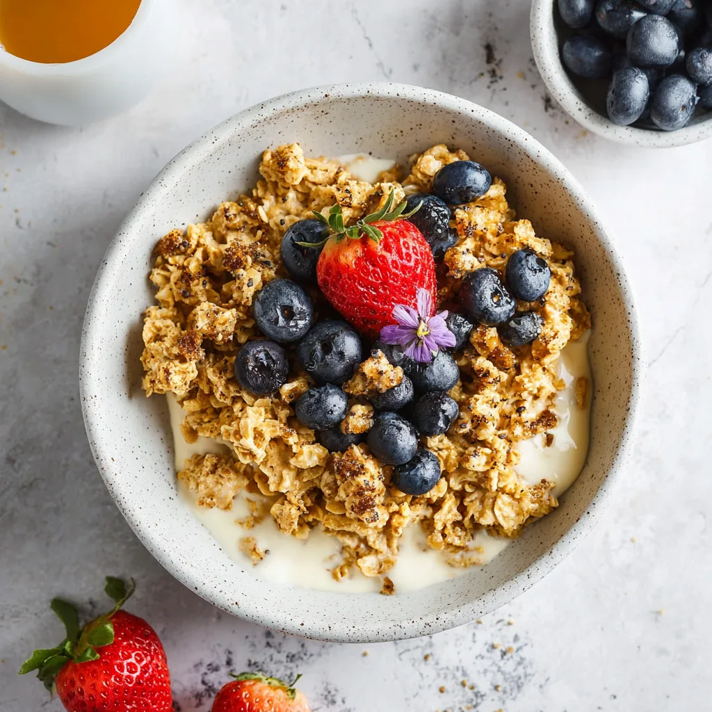 Wake Up to Scrambled Oats: A Protein-Packed, Clean Breakfast You’ll Love Scrambled Oats Scrambled oats with blueberries, strawberries, and crunchy granola on a light surface.