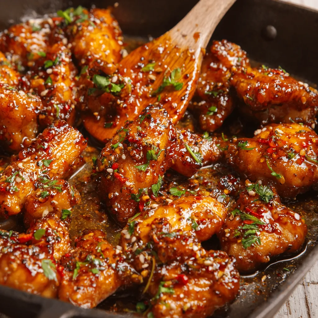 How to Make Hot Honey Chicken: The Spicy-Sweet Sheet Pan Dinner Everyone Loves Hot Honey Chicken Bowl of hot honey glazed wings with sesame and herbs