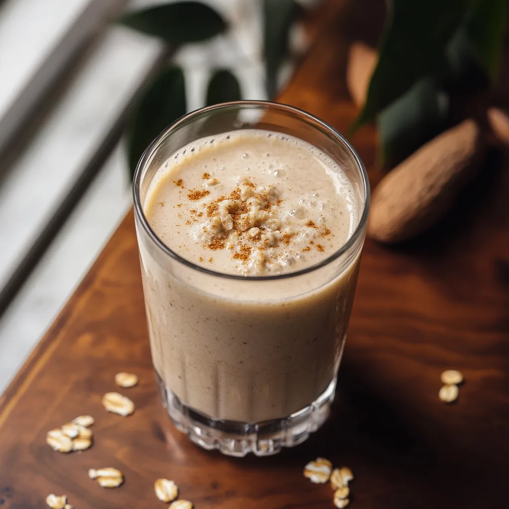 Oatzempic Recipe – The Ultimate Weight Loss Drink Loved by Thousands Oatzempic Recipe A creamy Oatzempic drink in a glass topped with oats and cinnamon on a wooden surface