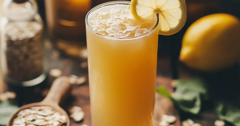 Glass of Oatzempic recipe with oats, lemon, and apple cider vinegar