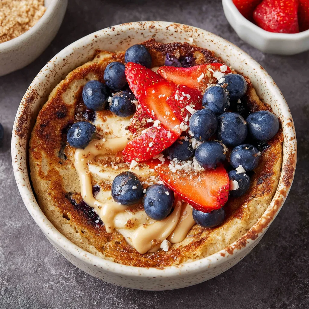 The Ultimate Protein Pancake Bowl: High Protein Breakfast Made Easy Protein Pancake Bowl Protein pancake bowl topped with blueberries, strawberries, and almond butter