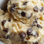 Single-serve portion of cottage cheese cookie dough in a ramekin