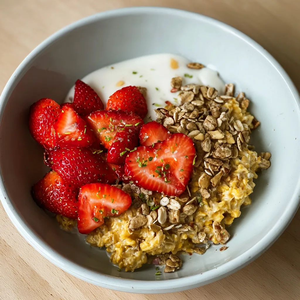Wake Up to Scrambled Oats: A Protein-Packed, Clean Breakfast You’ll Love Scrambled Oats Scrambled oats with fresh strawberries, yogurt, and granola.