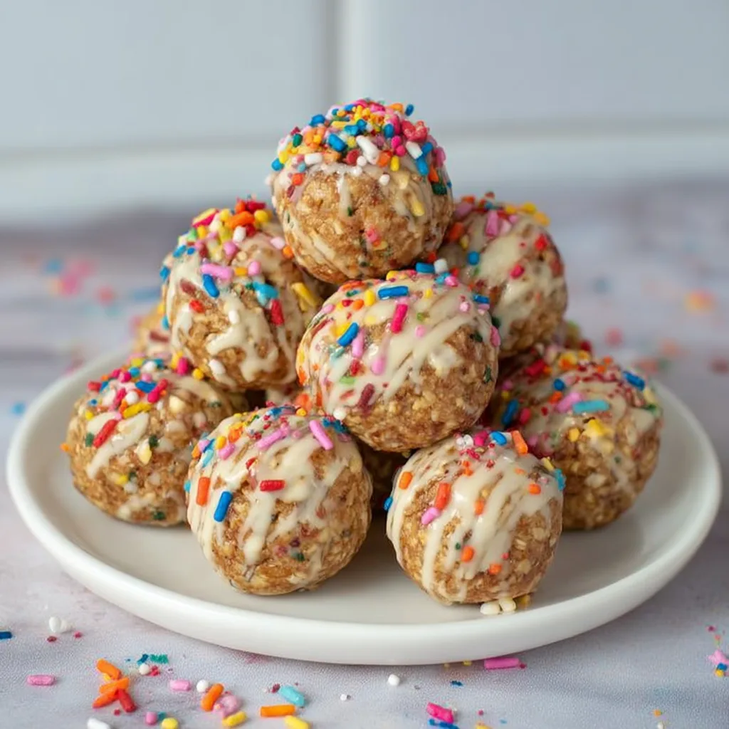 Birthday Cake Protein Balls Recipe: Easy, Fun, Protein‑Rich Snack Birthday Cake Protein Balls Protein balls with vanilla glaze and multicolored sprinkles stacked on a dessert plate