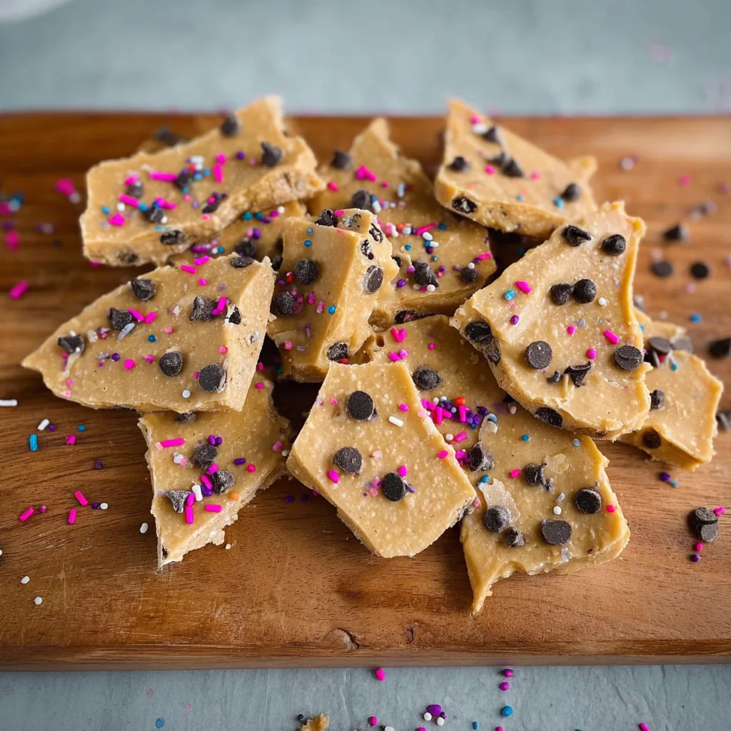 The Ultimate High-Protein Cookie Dough Bark for Healthy Snack Cravings Protein Cookie Dough Bark Almond and cranberry vegan cookie dough bark with chocolate chips