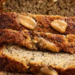 Baked almond flour banana bread with chopped almonds and chocolate