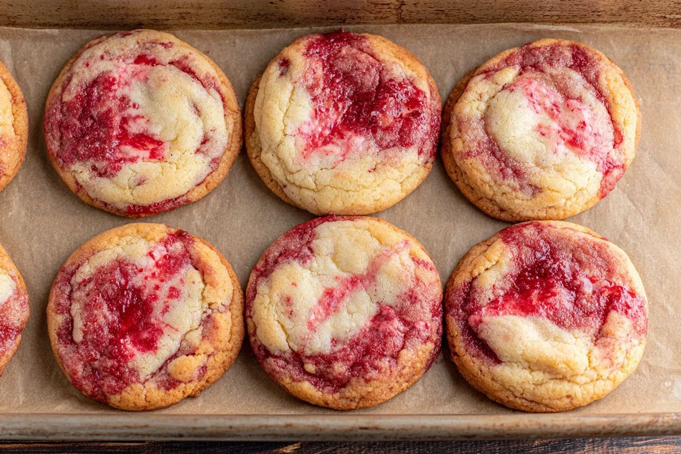 Strawberry cheesecake cookies baking in the oven