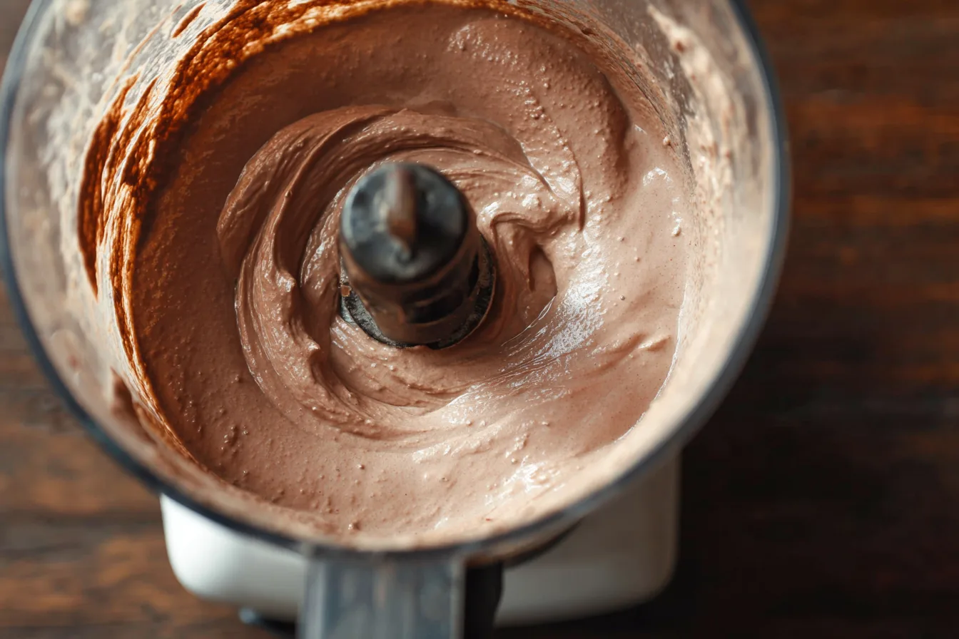 Blending cottage cheese dessert until silky and smooth in a high-speed blender