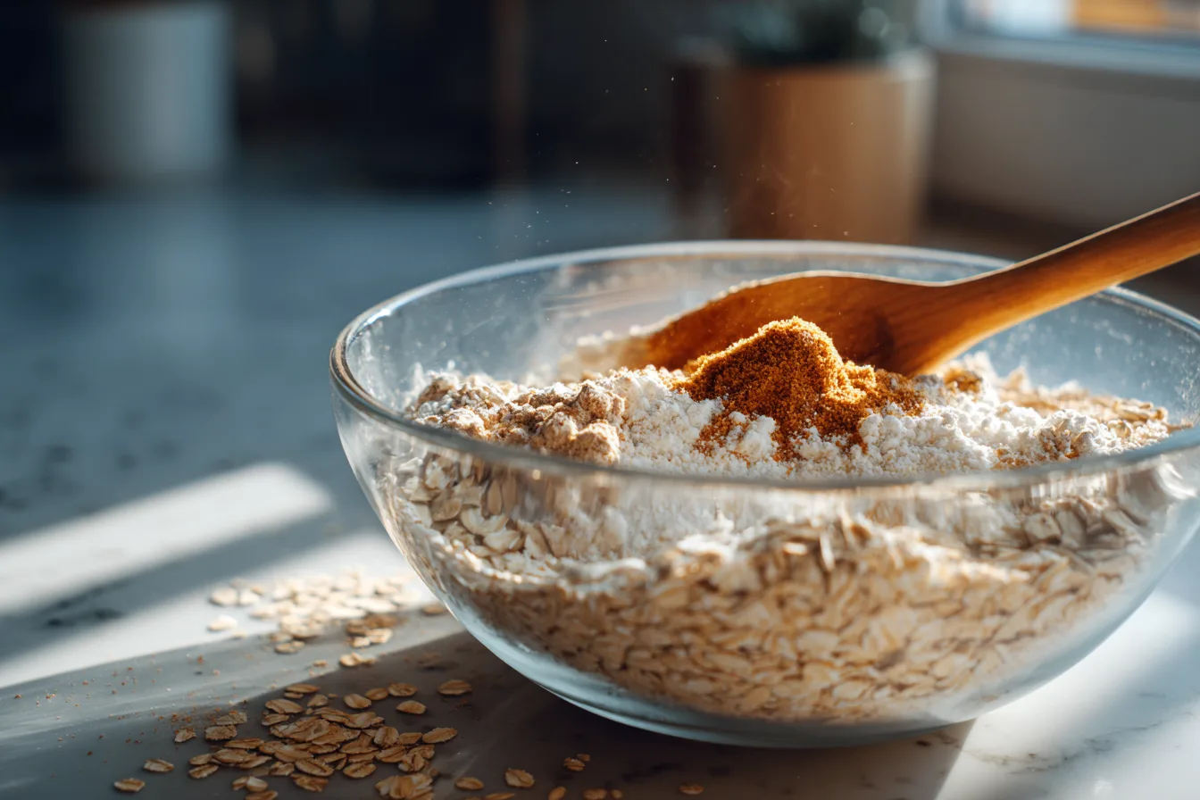 Mixing dry ingredients for pumpkin protein balls