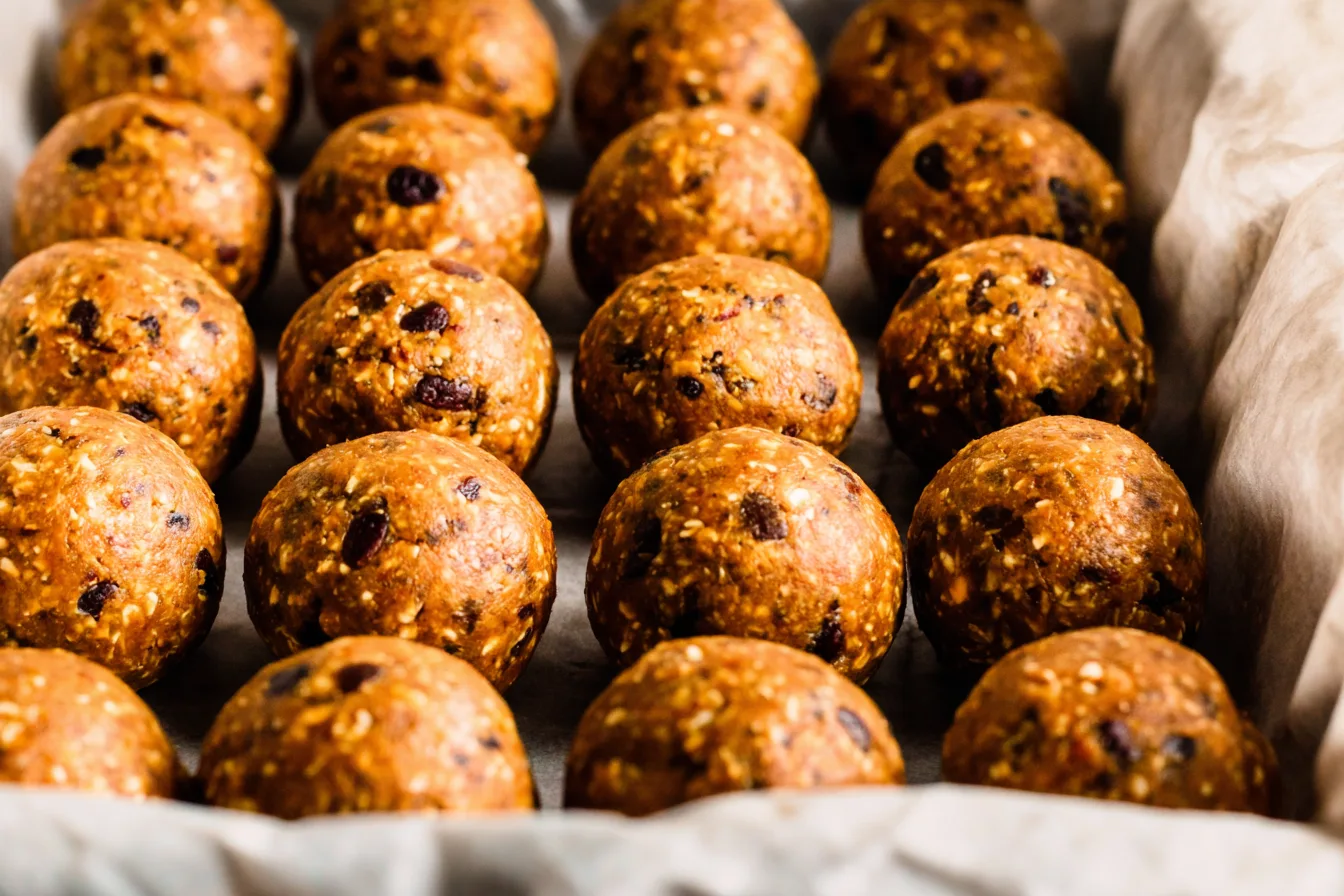 Chilled pumpkin protein balls stored in container