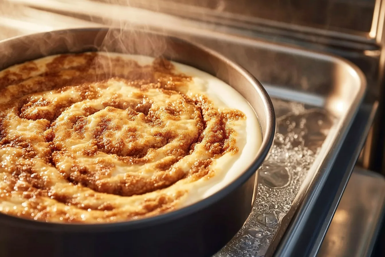 baking water bath for cinnamon roll cheesecake