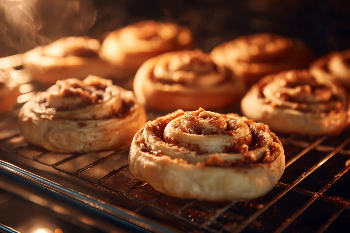 Bake tray of cinnamon roll cookies in the oven