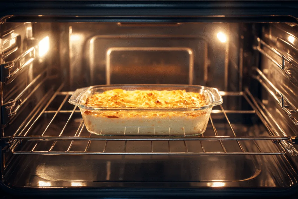 Baked rice pudding in oven using water bath