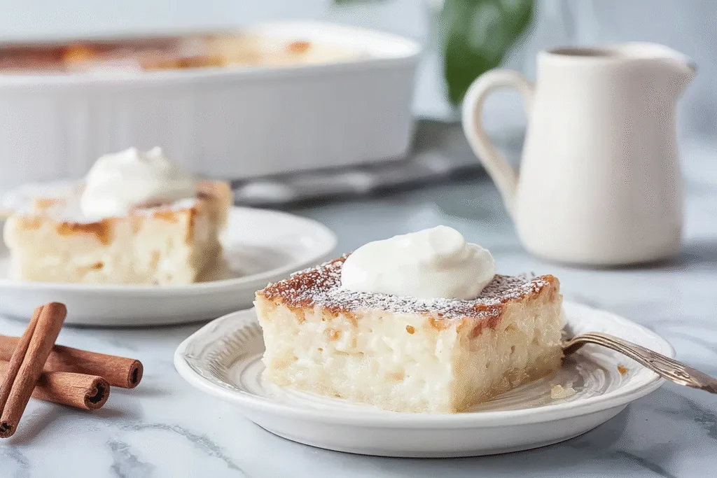 Sliced baked rice pudding ready to serve