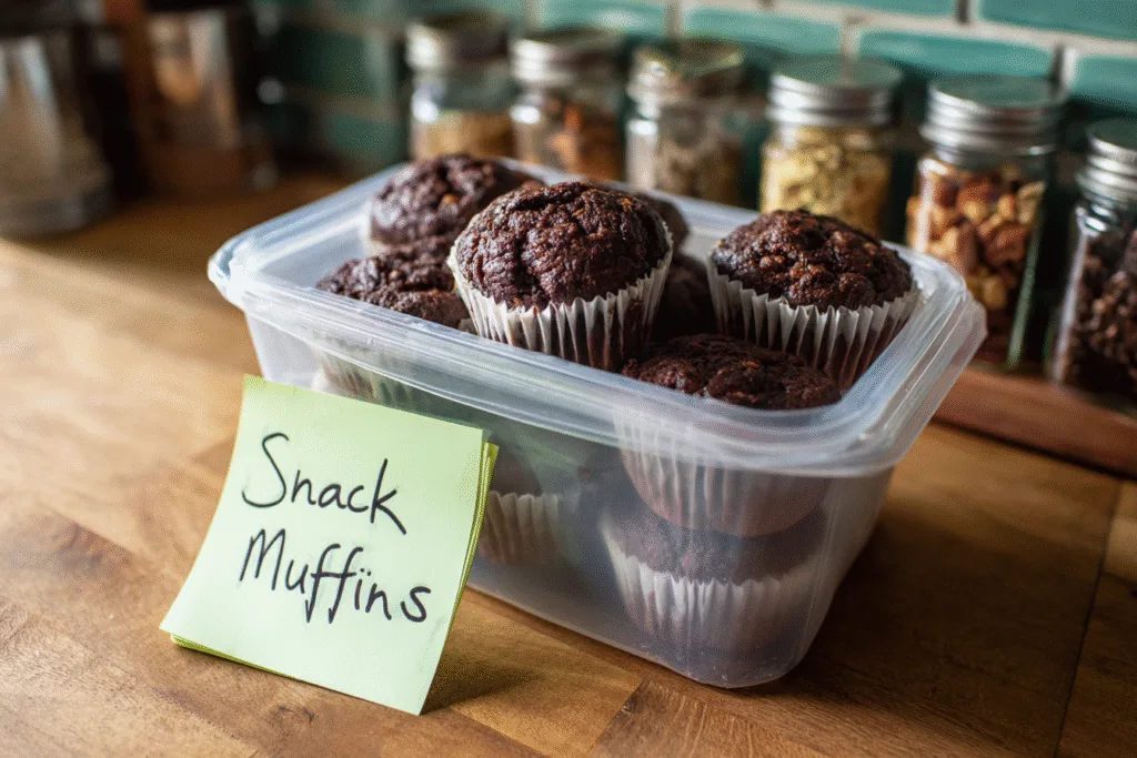 chocolate zucchini muffins in freezer storage bags