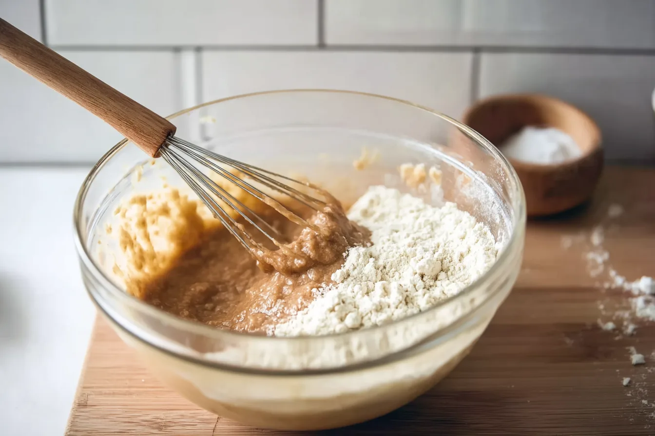 Folding batter for mini pumpkin muffins