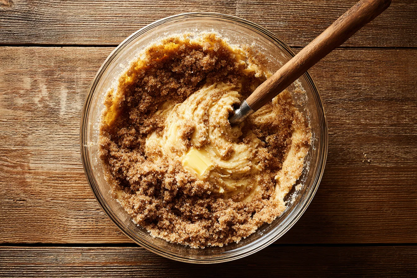 Creaming butter and sugars for cinnamon roll cookies dough